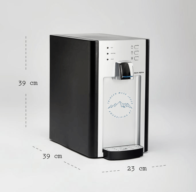 Soda Mini Produktabmessung Produktbild aqua alpina Soda Mini mit Produktabmessung