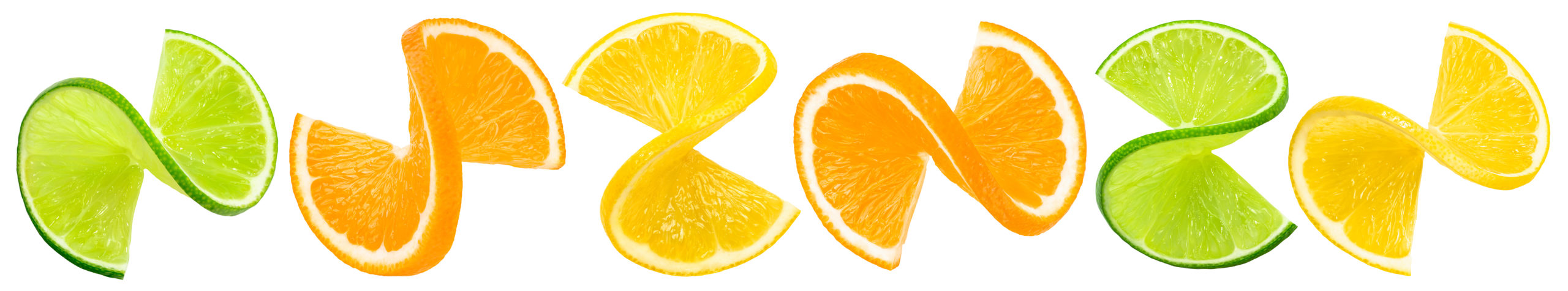 Citrus Twists Isolated On White Background. Lime, Lemon And Oran garnish obst limette orange zitrone