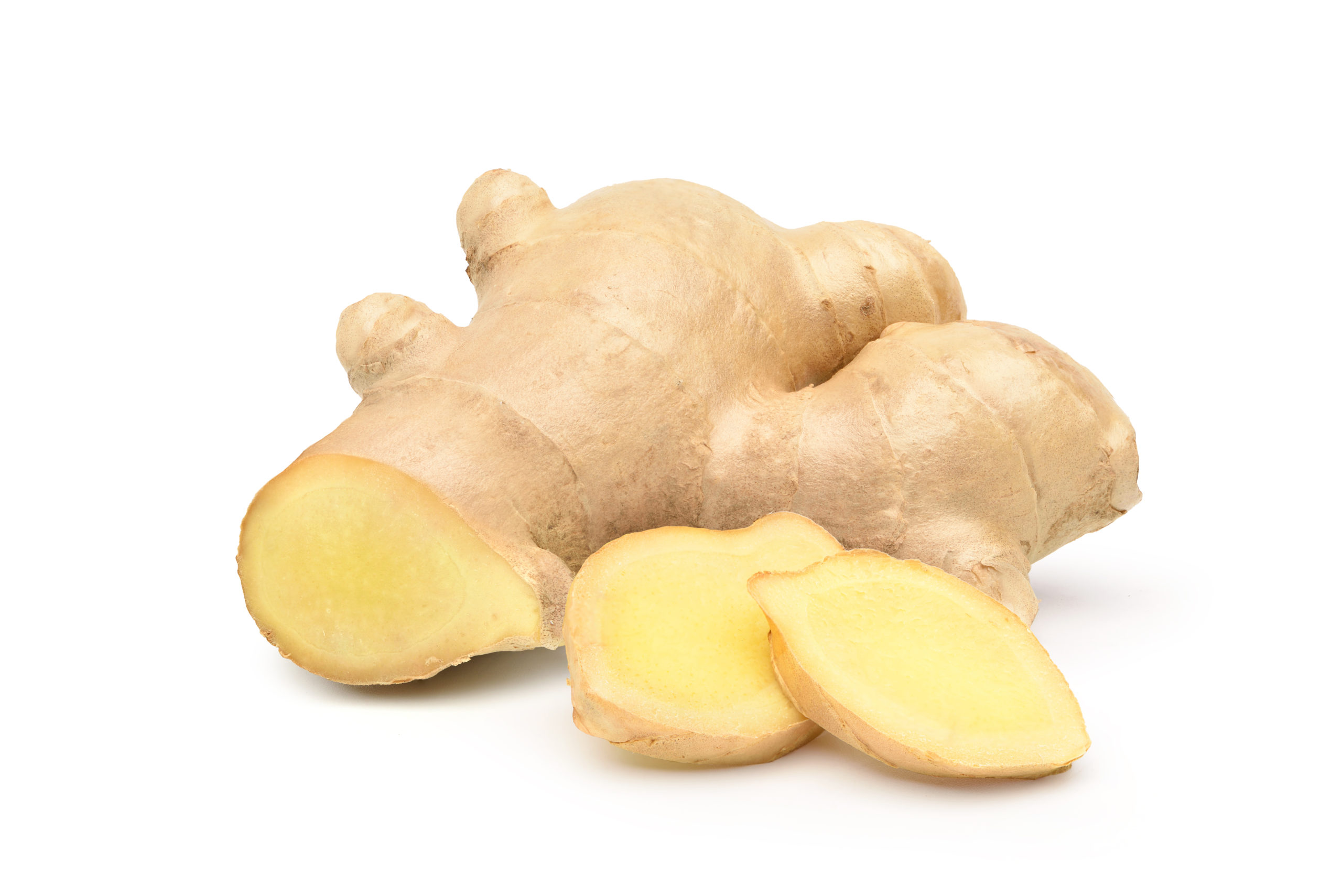 Fresh,Ginger,Rhizome,With,Sliced,Isolated,On,White,Background. ingwer